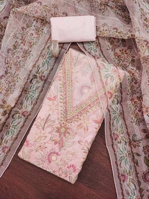 Baby-pink sequins organza churidar dress-materials 1