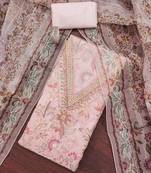 Baby-pink sequins organza semi stitched churidar dress-materials