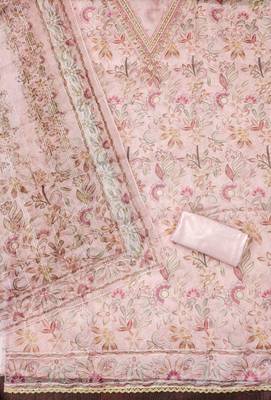 Baby-pink sequins organza churidar dress-materials 2