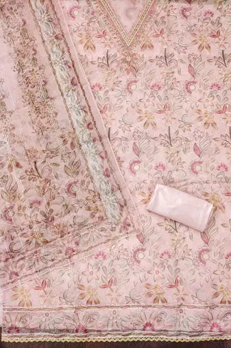 Baby-pink sequins organza churidar dress-materials