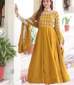 Yellow zari & sequins embroidered work vichitra silk stitched kurta & dupatta