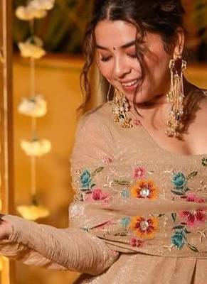 Brown Embroidered Silk Anarkali Suit Set 2