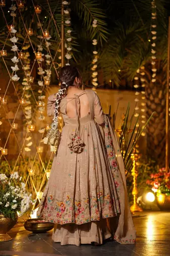 Brown Embroidered Silk Anarkali Suit Set