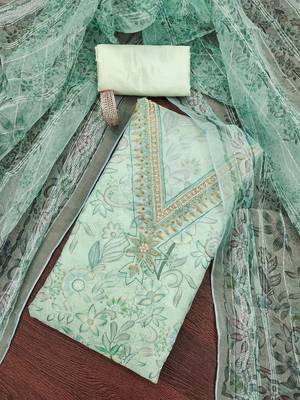 Sea-green sequins organza churidar dress-materials 1
