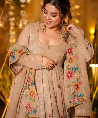 Brown Embroidered Silk Anarkali Suit Set 5