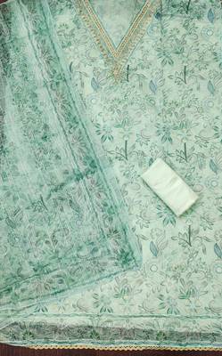 Sea-green sequins organza churidar dress-materials 2