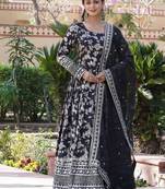 Black jacquard sequins embroidered work viscose stitched kurta & dupatta