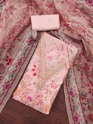 Pink sequins organza churidar dress-materials 1