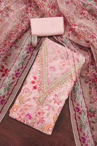 Pink sequins organza semi stitched churidar dress-materials