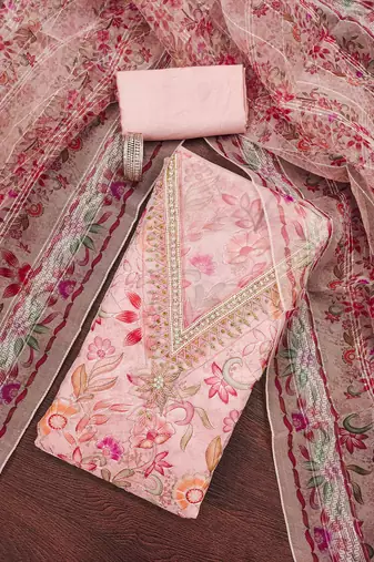 Pink sequins organza semi stitched churidar dress-materials