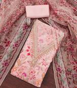 Pink sequins organza semi stitched churidar dress-materials