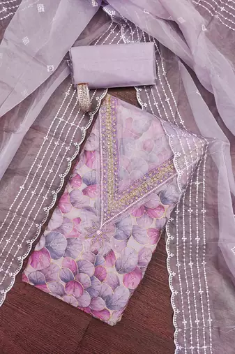 Lavender sequins organza semi stitched churidar dress-materials