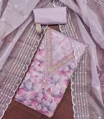 Lavender sequins organza semi stitched churidar dress-materials