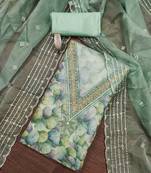 Sea-green sequins organza semi stitched churidar dress-materials