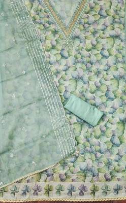 Sea-green sequins organza churidar dress-materials 2