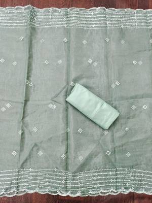 Sea-green sequins organza churidar dress-materials 3