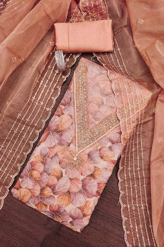 Peach sequins organza semi stitched churidar dress-materials