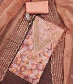 Peach sequins organza semi stitched churidar dress-materials