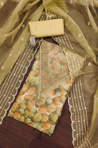 Lime sequins organza semi stitched churidar dress-materials