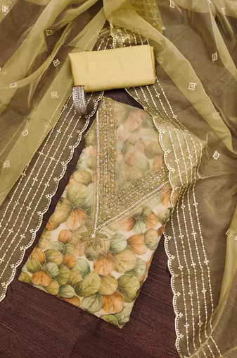 Lime sequins organza semi stitched churidar dress-materials