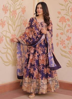 Purple zari & sequins embroidered russian silk kurta & dupatta set 2