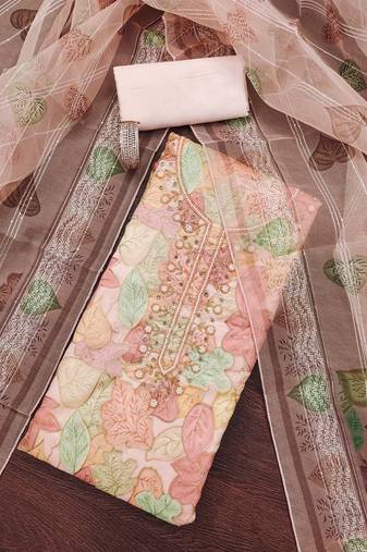 Peach sequins organza semi stitched churidar dress-materials