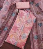 Pink sequins organza semi stitched churidar dress-materials