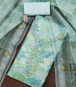 Teal sequins organza semi stitched churidar dress-materials