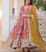 Red zari & sequins embroidered work russian silk stitched kurta & dupatta set