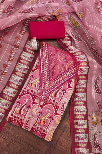 Red sequins organza semi stitched churidar dress-materials