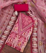 Red sequins organza semi stitched churidar dress-materials