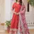 Red zari & sequins embroidered georgette kurta & dupatta set