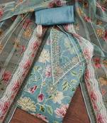 Sea-green sequins organza semi stitched churidar dress-materials