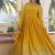 Yellow zari & sequins embroidered work georgette stitched kurta & dupatta set