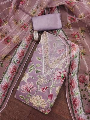 Purple sequins organza churidar dress-materials 1
