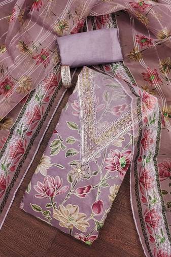 Purple sequins organza semi stitched churidar dress-materials