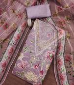 Purple sequins organza semi stitched churidar dress-materials