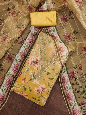 Yellow sequins organza churidar dress-materials 1