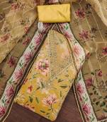 Yellow sequins organza semi stitched churidar dress-materials