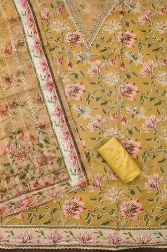Yellow sequins organza churidar dress-materials