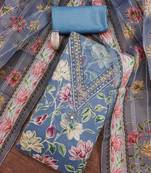 Teal sequins organza semi stitched churidar dress-materials