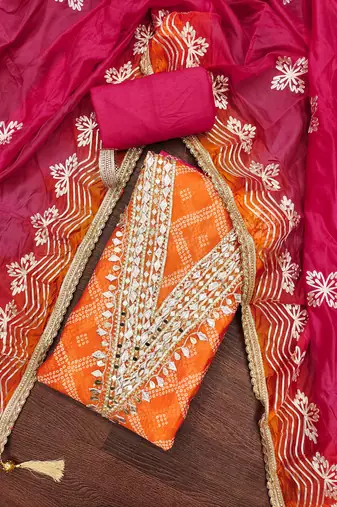 Multicolor digital print organza semi stitched churidar dress-materials