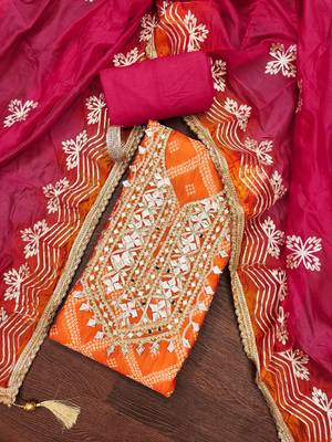 Orange digital print organza churidar dress-materials 1