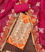 Orange digital print organza semi stitched churidar dress-materials