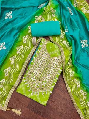Green digital print organza churidar dress-materials 1