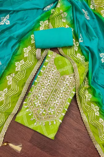 Green digital print organza semi stitched churidar dress-materials