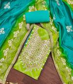 Green digital print organza semi stitched churidar dress-materials