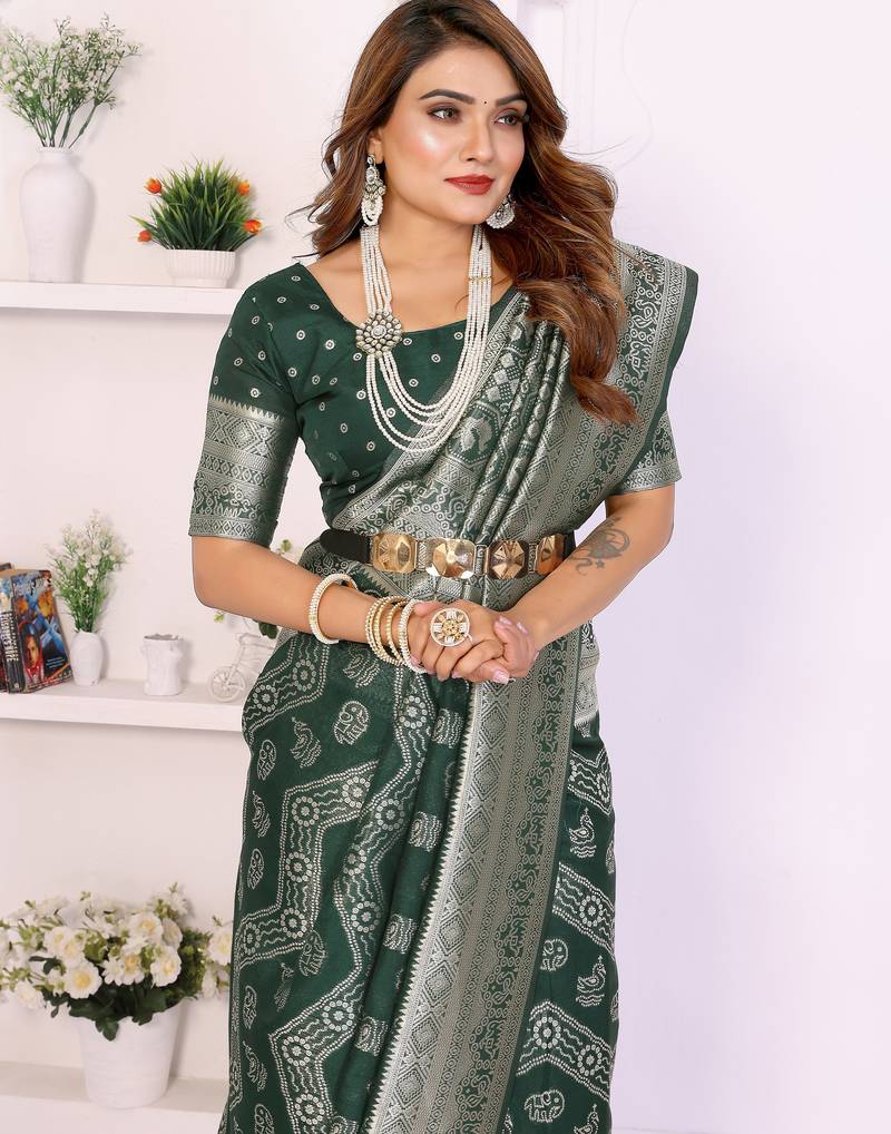 green color zari weaving georgette silk blend saree