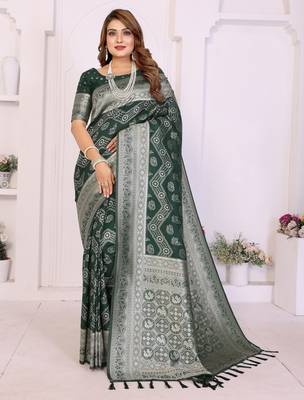 green color zari weaving georgette silk blend saree 2