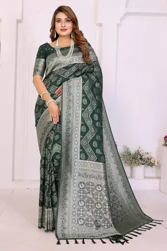 green color zari weaving georgette silk blend saree